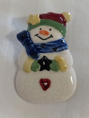 Vintage Ganz Snowman Brooch Ceramic